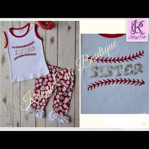 Baseball Sister Boutique Tank & Capri Outfit Set 6 Summer Red New